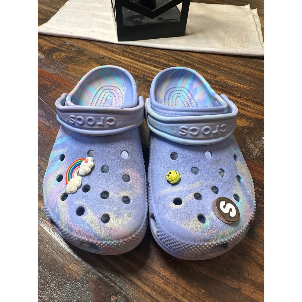 Crocs Kids Classic Clogs Pastel Marble Swirl Lavender Multi J2 with Jibbitz